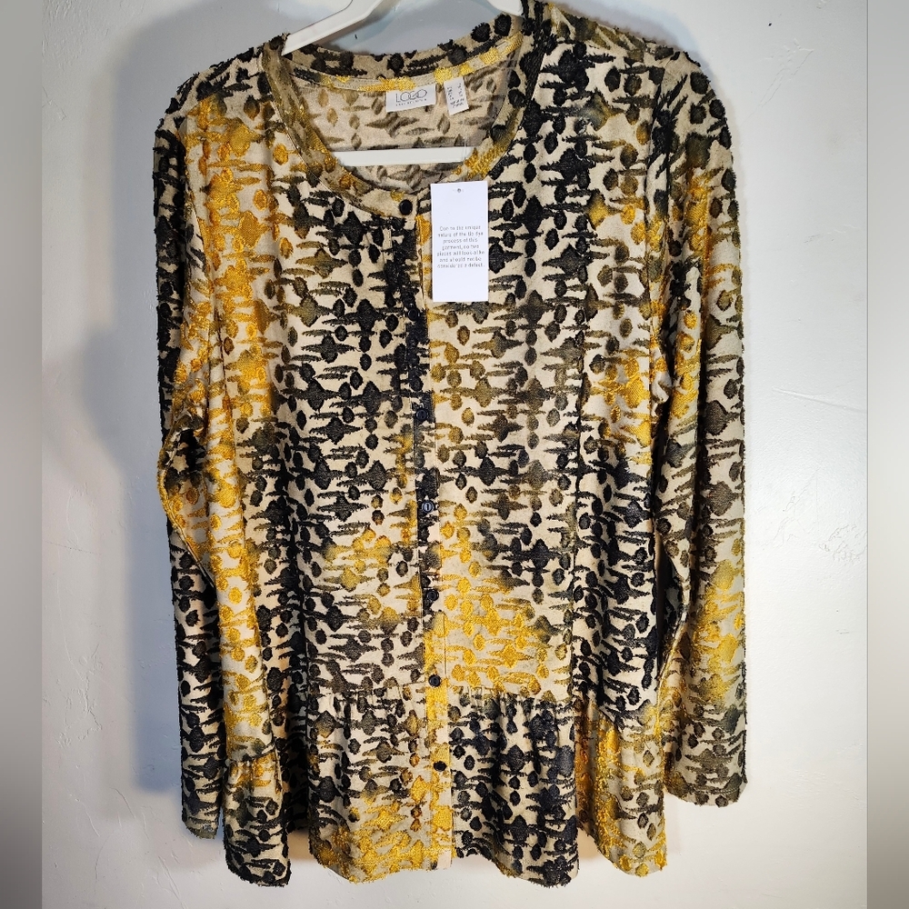 Logo NWT Velvety Multicolor Long Sleeve Top Sz L